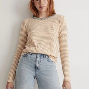Madewell Whisper Cotton Rib-Crewneck Long-Sleeve Ringer‎ Tee in Keene Stripe XS